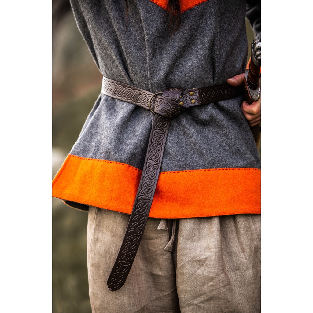 [5046s.gr.s ] Ringgürtel aus Leder mit durchgehender Prägung 150cm oder 190 cm braun oder schwarz (S 150cm)