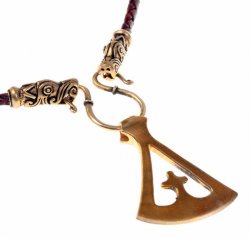 [07 CO Got / Kreuz.va.65] Collier "Gotland" mit Kreuzaxt (65 cm braun)