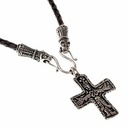Wikinger-Collier „Mandermark“ mit dem Kreuz von Sanda – Lederhalskette mit Tierkopfenden 