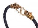 Wikinger-Armband 'Wolfskopf' aus Leder und Bronze