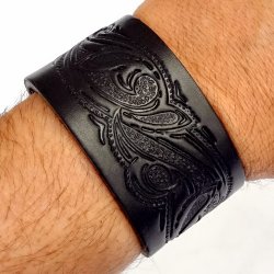 [03 A-G 4 AR.kl.br] Leder-Armband in 4 cm Breite - Arabeske (braun, klein)
