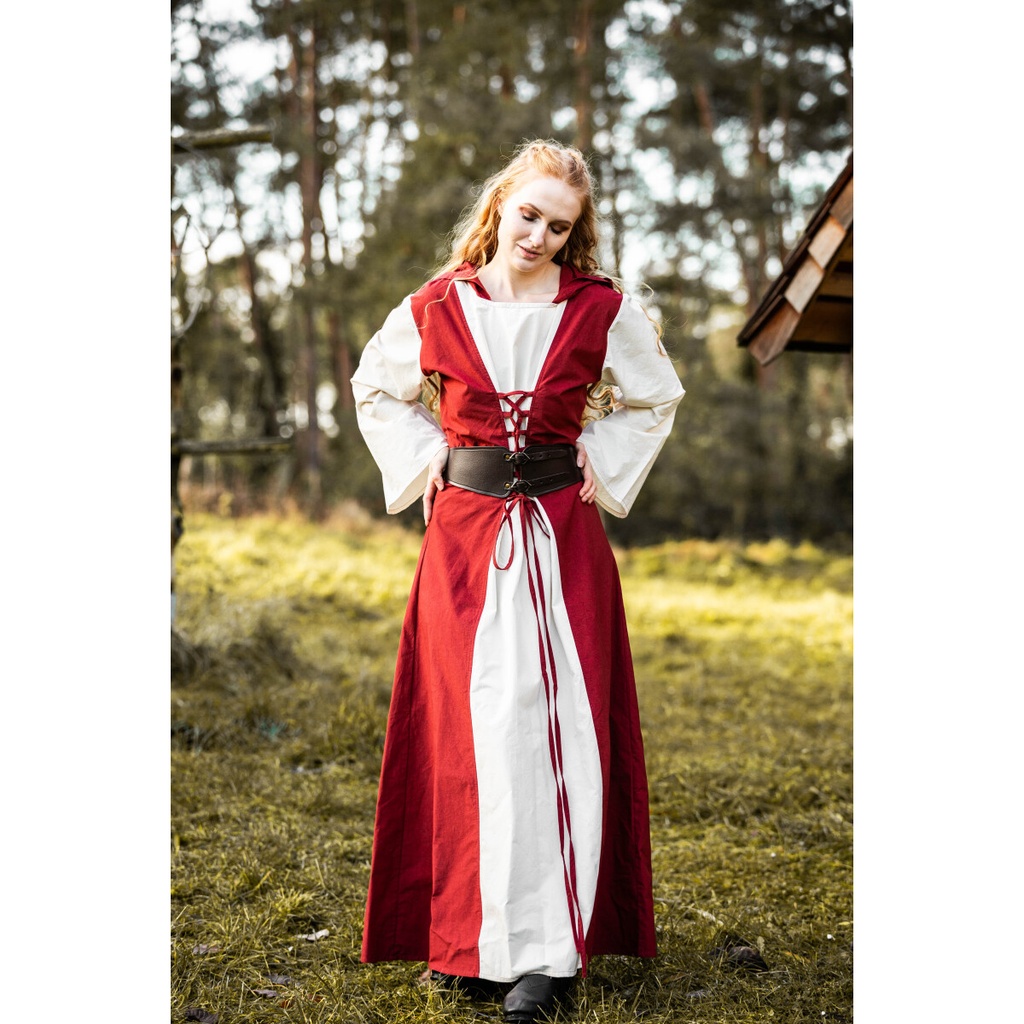 [7055rn.gr.s] Mittelalter Kleid "Genefe" Rot/Natur (S)