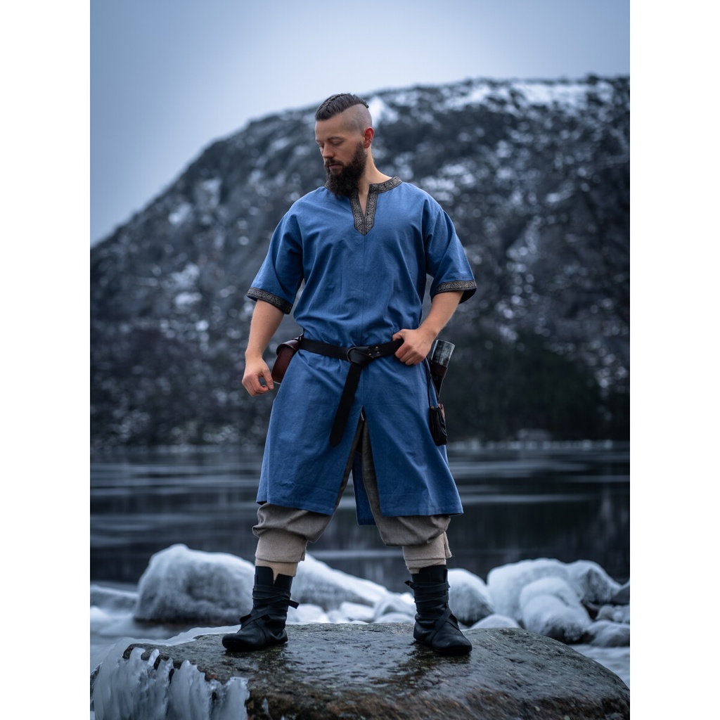 Kurzarmtunika mit Bordüre "Richard" Taubenblau
