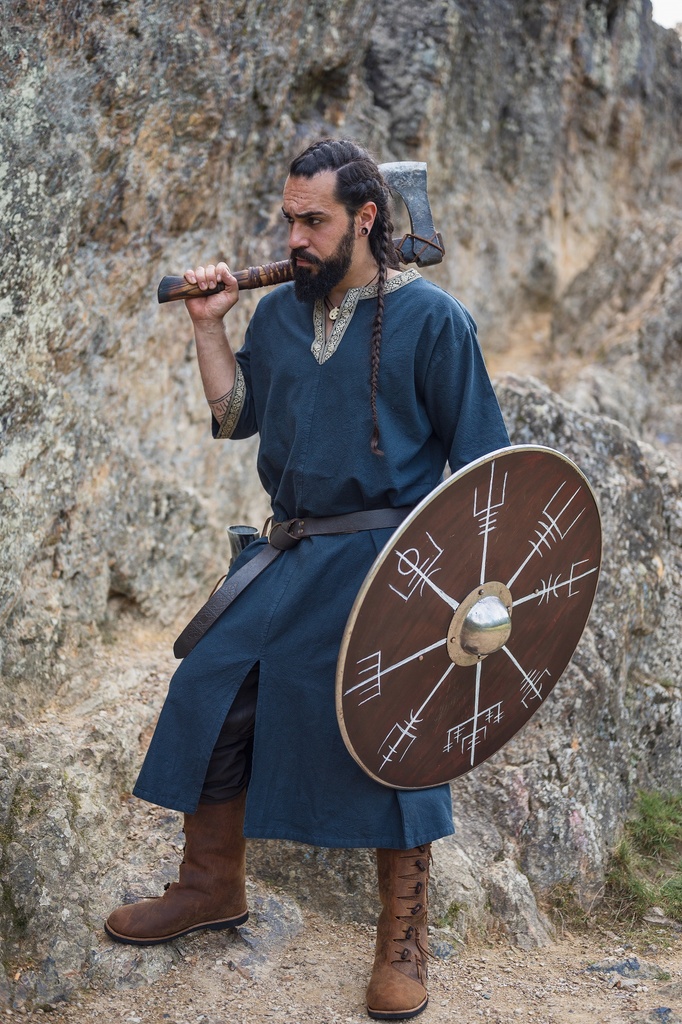 [8085bl.gr.s] Kurzarmtunika mit Bordüre "Richard" Blau (S)