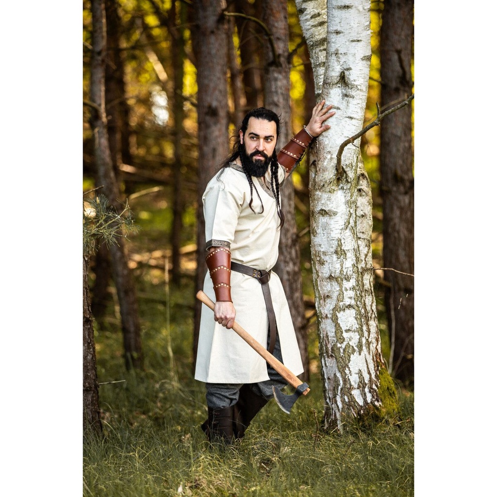 [8085n.gr.s] Kurzarmtunika mit Bordüre "Richard" Natur (S)