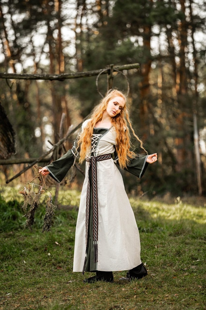 [4963gn.gr.s] Mittelalter Kleid Amalia Natur/Grün (S)