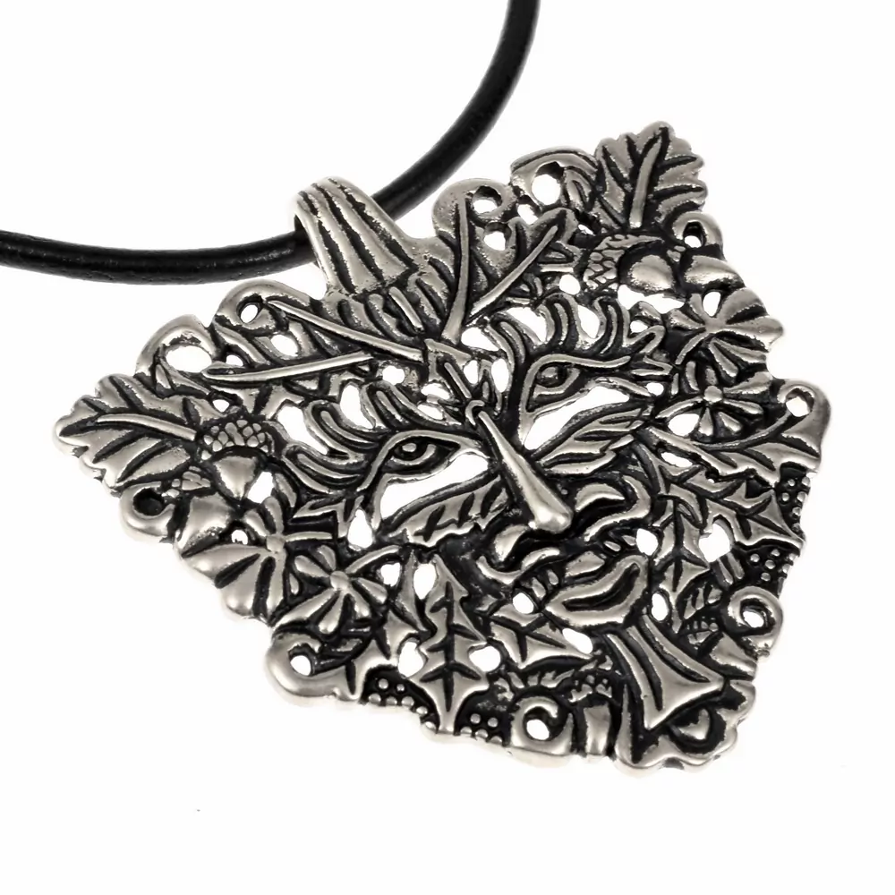 [0 Anh Green GR] Großer Anhänger "Grüner Mann" Amulett (Versilbert)
