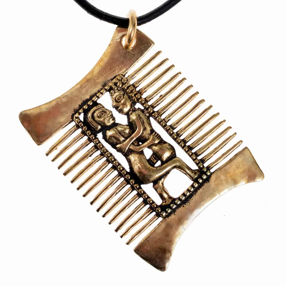 [0 Lovers-Comb.ma.br] Mittelalterlicher Kamm mit Liebespaar (Bronze)