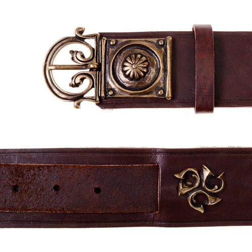 [10 Roem 5:A Farbe: braun,Größe: klein,Metallfarbe: silberfarben] Römischer Gürtel  5 cm Leder (braun, klein, silberfarben)