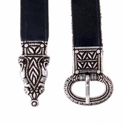 [10 Röm 2:A Z.le.br.gr.kl.me.si] Spätantiker Gürtel mit Riemenende in braun oder schwarz (klein, braun, silber)