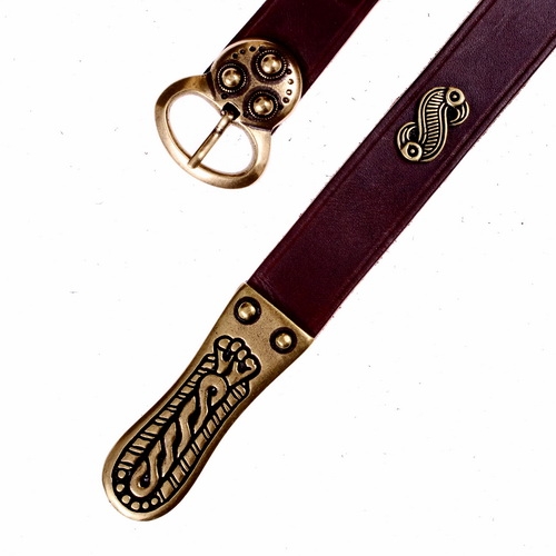 [10 Ger-G 3:A ZN.le.br.gr.kl.me.si] Frühmittelalter Gürtel mit Ende und Nieten 3 cm Leder Merowinger (klein, braun, silber)