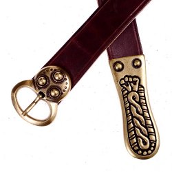 [10 Ger-G 3:A Z.le.br.gr.kl.me.si] Alamannischer Gürtel mit Ende 3 cm Leder Merowinger (klein, braun, silber)