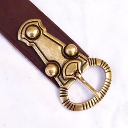 [10 Ger-G 4:A.le.br.gr.kl.me.si] Alamannischer Gürtel 4 cm Leder (klein, braun, silber)