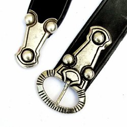 [10 Ger-G 4:A Z.le.br.gr.kl.me.si] Alamannischer Gürtel 4 cm mit Riemenende Leder (klein, braun, silber)