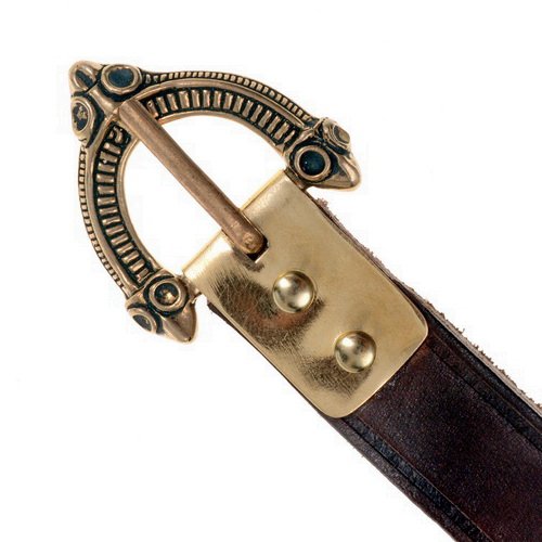 [10 Wik-2 Angel.le.br.gr.ex.mi.ne] Angelsächsischer Gürtell mit Bronzeschnalle Wikingergürtel 2,0 cm Ledergürtel zwei Längen (extra groß, braun, Nein)