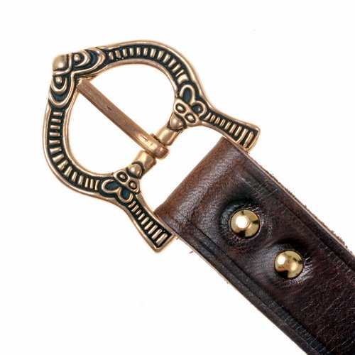 [10 Wik-2 Maus.le.br.gr.ex.mi.ja] Wikinger Gürtel Gotland mit Bronzeschnalle Wikingergürtel 2,0 cm Ledergürtel zwei Längen (extra groß, braun, Ja)