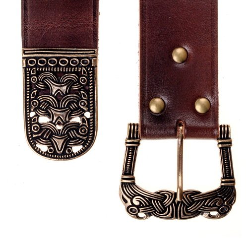 [10 wik 45 Z.kl.br.si] Wikinger Gürtel Vaerne 4,5 cm mit Riemenende Langgürtel (klein, braun, silber)