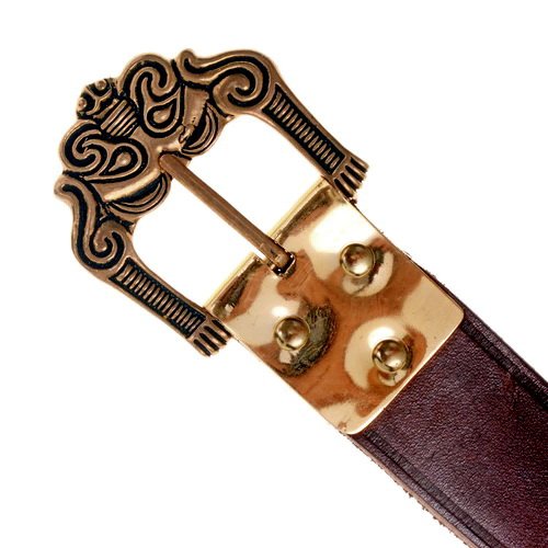 Wikinger Gürtel mit Bronzeschnalle Smolensk 3,0 cm Ledergürtel zwei Längen