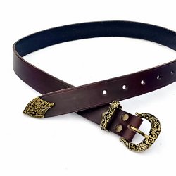 [10 wik-K 3:B.kl.br.si] Wikinger-Gürtel aus Leder - 3 cm / Klassisch (braun, silber, klein)