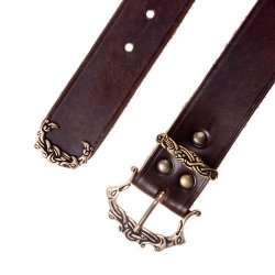 [10 wik-K 4:B.kl.br.si] Wikinger Gürtel im Ringerike Stil, 4 cm Klassisch  - Accessoire für Mittelalter Reenactment, Larp & Fantasy Gewandung (braun, silber, klein)