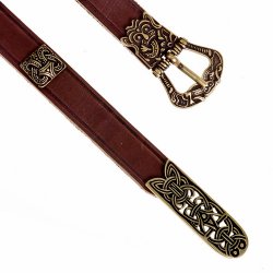 [10 wik 2:C ZN.kl.br.si] Wikinger Leder Gürtel Birka mit Riemenende und Ziernieten 2,0 cm (S, braun, silber)