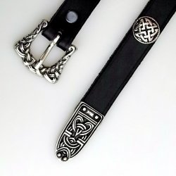 [10 wik 2:D ZN.le.br.gr.s.me.si] Wikinger Gürtel im angelsächsischen Stil mit Riemenende und Ziernieten, 2 cm - Accessoire für Mittelalter Reenactment & Larp (S, braun, silber)