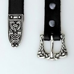[10 wik 2:D Z.kl.br.si] Wikinger Gürtel mit Riemenzunge im angelsächsischen Stil, 2 cm - Accessoire für Mittelalter Reenactment, Larp & Fantasy (S, braun, silber)
