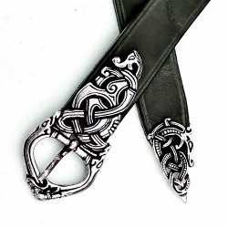 [10 wik 3:C Z.kl.br.si] Wikingergürtel mit Riemenzunge - 3 cm (braun, silber, klein)