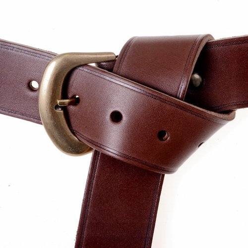 [10 MA 4:F.kl.br.si] Mittelaltergürtel der Kreuzritter Leder Gürtel 4,0 cm in zwei Längen und Farben (S, braun, silber)