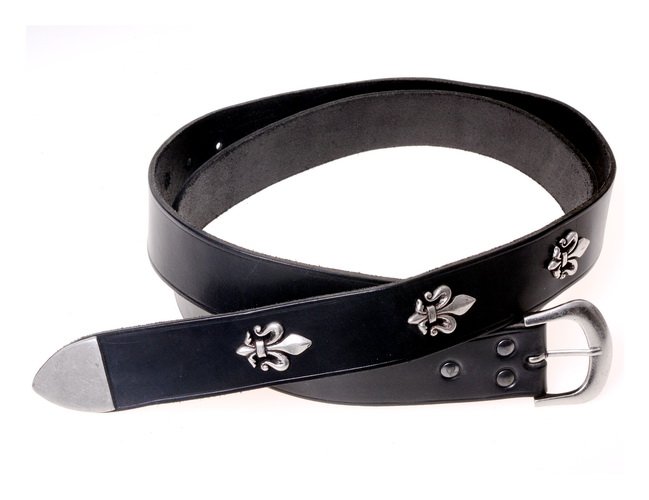 [10 MA 4:F ZN.gr.s.fa.br.me.si] Mittelaltergürtel der Kreuzritter mit Nieten und Riemenende Leder Gürtel 4,0 cm in zwei Längen und Farben (S, braun, silber)