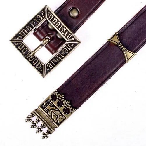 [10 Re 3:C ZN.kl.br.si] Mittelalter Gürtel 'Erik' von Pomern mit Riemenende und Nieten (S, braun, silber)