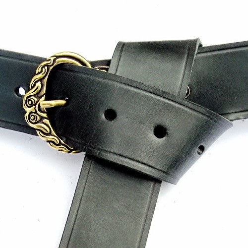 [10 wik 4:A.kl.br.si] Norwegischer Wikinger Gürtel 4 cm (braun, silberfarben, klein)