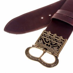 [10 MA 6.kl.br.si] Houppelande-Gürtel aus Leder - 5,5 cm (braun, silberfarben, klein)