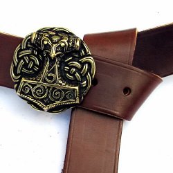 [10 La 4 MJ:.kl.br.si] Larp-Gürtel 4 cm / Mjölnir (braun, klein, silberfarben)