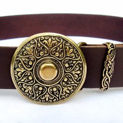 [10 Sp-Bu 4 AR:.fa.br.gr.mi] Buckle-Belt 4 cm / Arabeske - Spaltleder (braun, mittel)