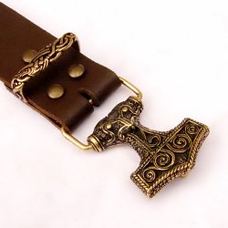 [10 Sp-Bu 4 TH:.kl.br] Buckle Gürtel mit Thorshammer - Spaltleder (klein, braun)