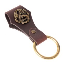 [04 Riha-Drache.br.si.wik] Ring-Halter mit Drachen-Beschlag (braun, silberfarben, Wikinger Motiv)