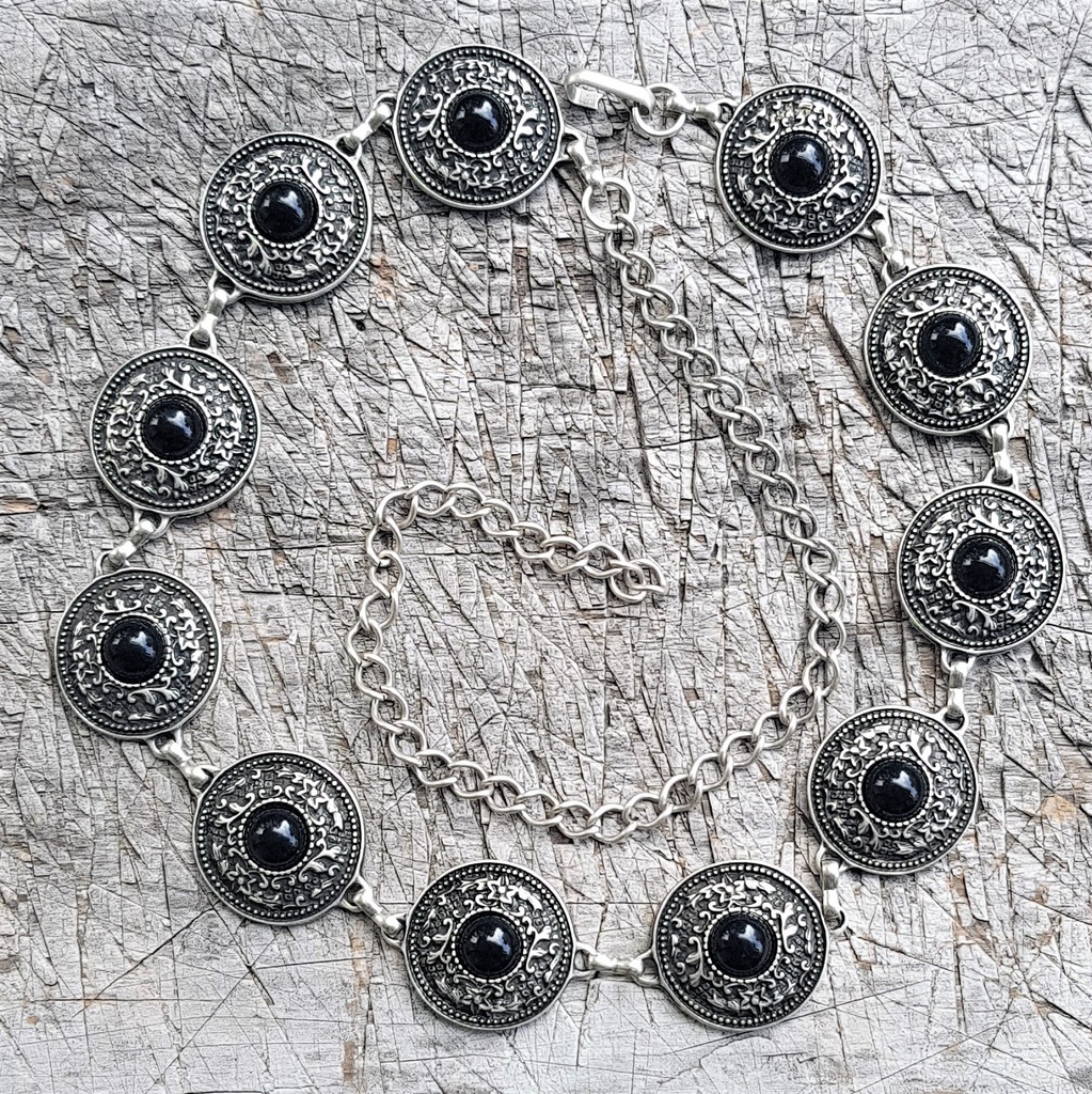 [CS-5361-1] NITRAM, Kettengürtel, silberfarben, schwarze Perle