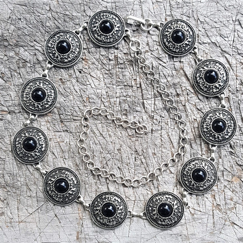 [CS-5361-1] NITRAM, Kettengürtel, silberfarben, schwarze Perle