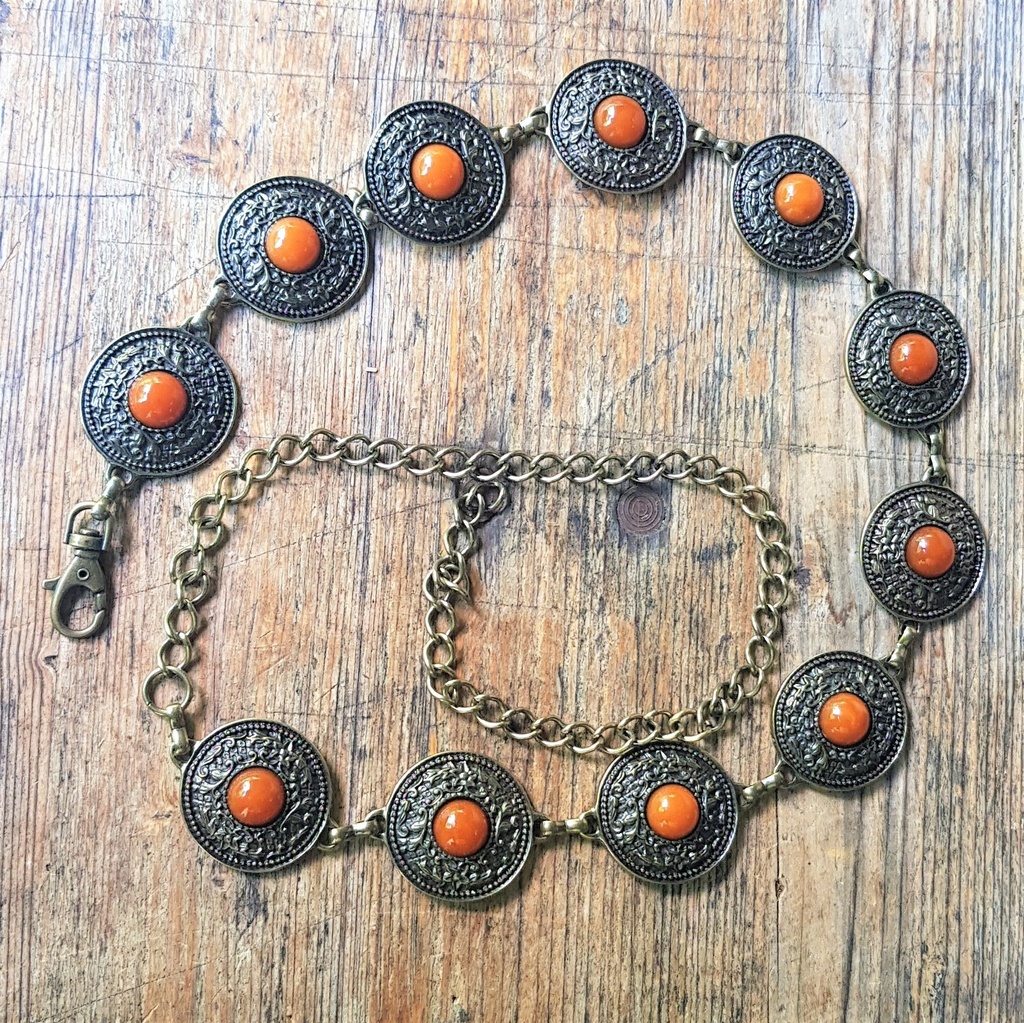 [CA-5361-2] NITRAM, Kettengürtel, messingfarben, bernsteinfarbene Perle