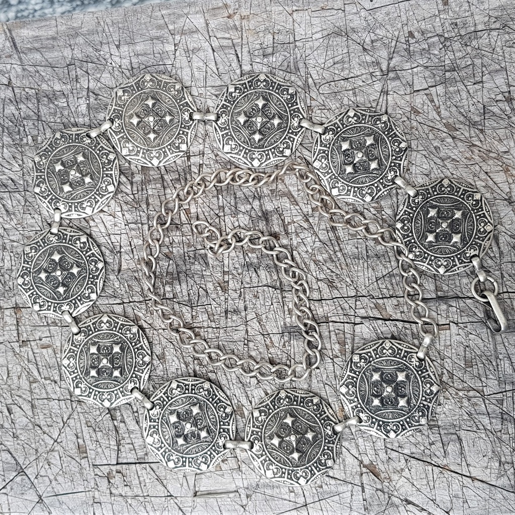 [C-5358-1] Kettengürtel, MAGYAR-KREUZE, silberfarben