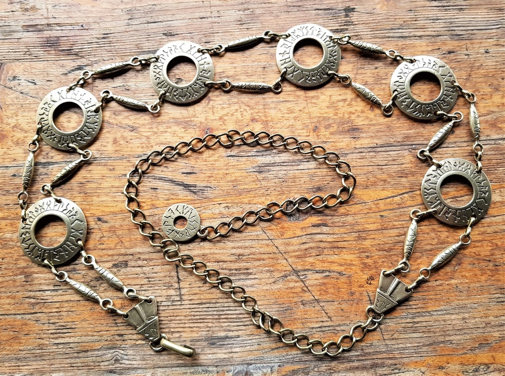 [C-5340-2] Kettengürtel, Runenkreise, messingfarben