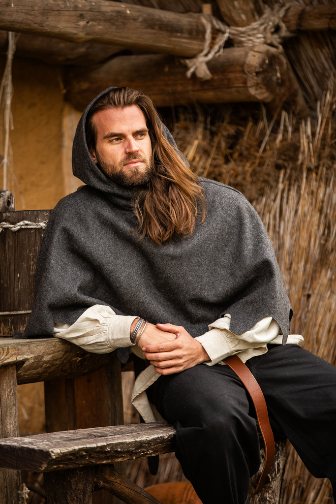 [2210gr] Große Gugel mit Zinnenabschluss, aus Wolltuch - Kopfbedeckung Accessoire für Mittelalter und Larp