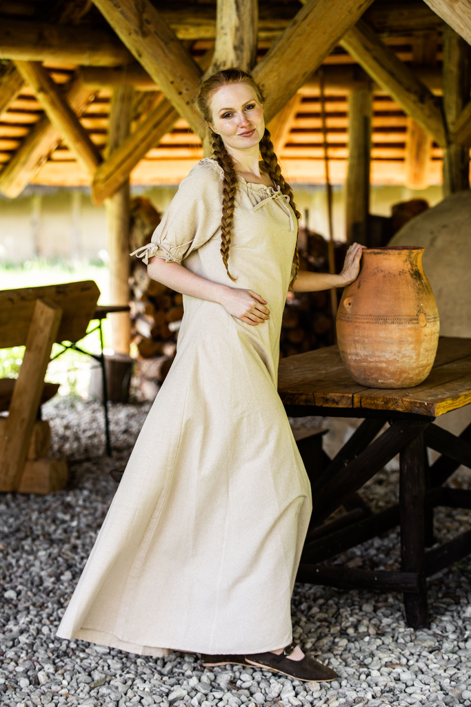 Bodenlanges Kurzarmkleid "Melisande" Hanf (XS)