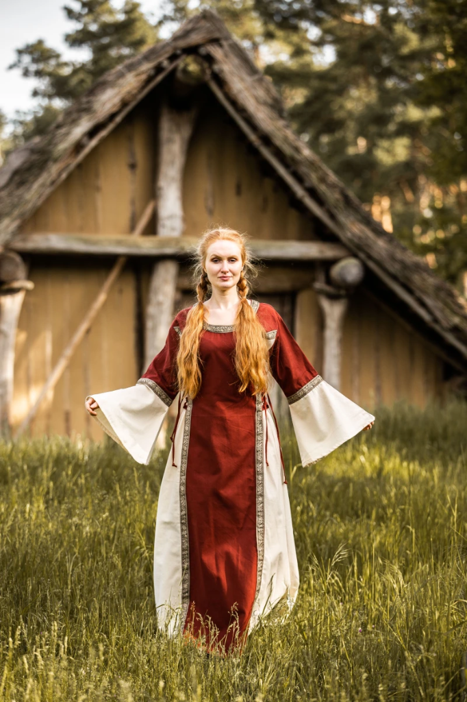 Mittelalter Baumwollkleid "Angie" Rot/Natur (XS)