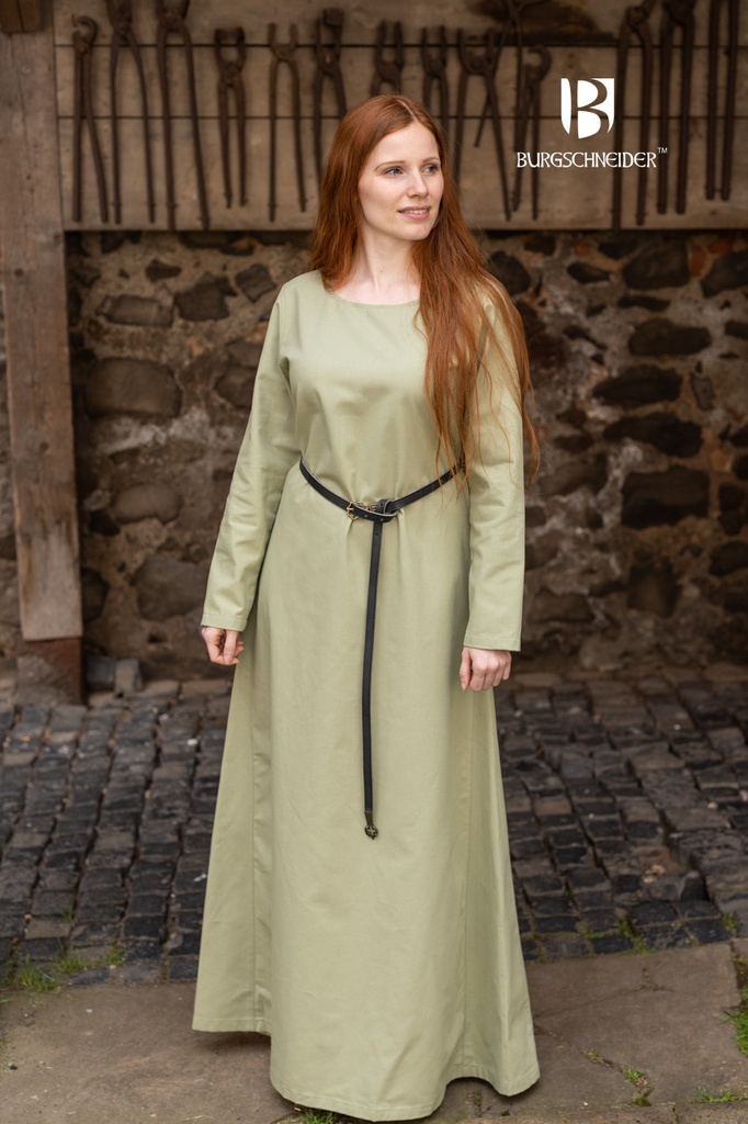 Unterkleid Freya - Frühlingsgrün: Authentisches Untergewand für LARP und Reenactment (XS)
