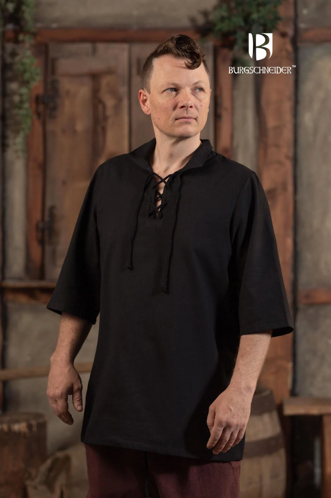 Kurzarm-Schnürhemd "Aton" in Schwarz (S)