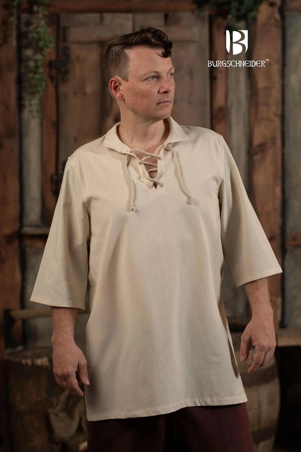 Kurzarm-Schnürhemd "Aton" in Natur