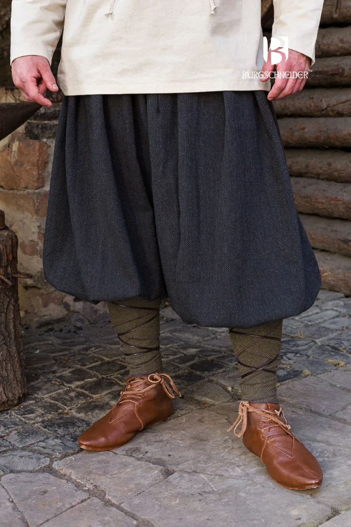 Rus-Hose "Borys" Fischgrät in Schwarz/Grau – Authentische Gewandung der Kiewer Rus (S)