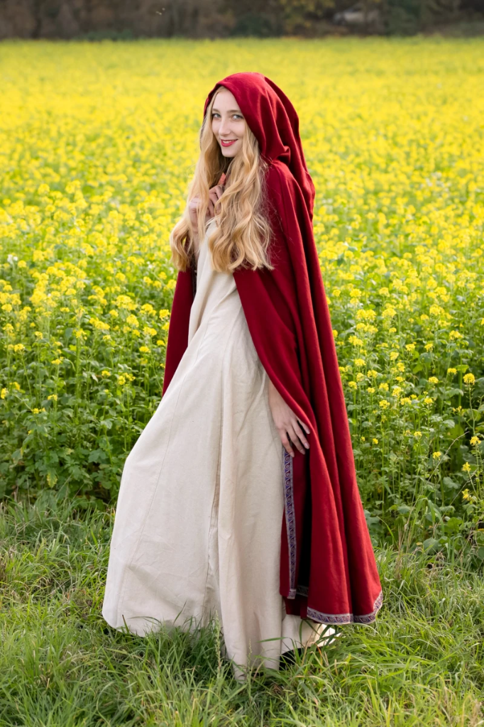 [6018r] Umhang mit Borte und Metallspange, Mantel Halbkreismantel aus Wolle - Gewand für Mittelalter, Larp und Reenactment